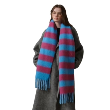 MININAI Women's Fall Winter Chunky Scarves Big Thick Warm Knit Blanket Scarf Long Oversized Striped ...