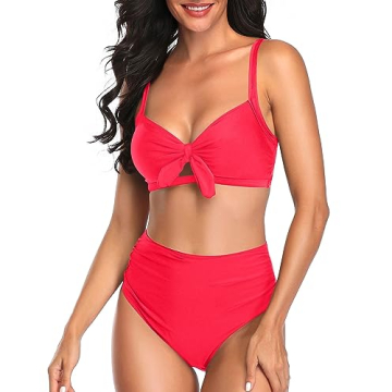 Vibrant Neon Red Swimsuit for Women with Tummy Control