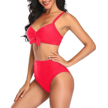 Vibrant Neon Red Swimsuit for Women with Tummy Control