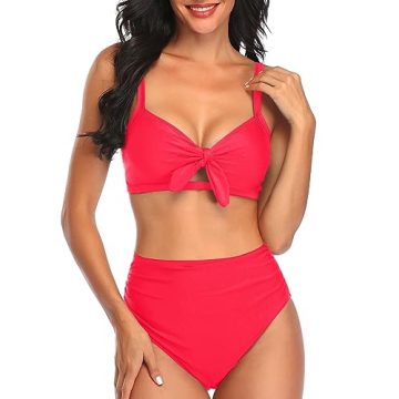 Vibrant Neon Red Swimsuit for Women with Tummy Control