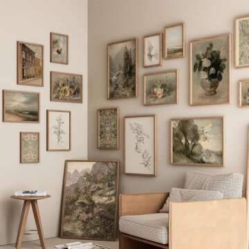 ANERZA 16 PCS Vintage Wall Art Decor, Farmhouse Wall Prints for Bedroom, Rustic Posters for Room Aesthetic, Wall Collage Kit Pictures for Living Room, Cottagecore Dorm Gallery Home Decor