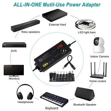 Universal 3V - 24V 1.5A 36W Adjustable DC Power Supply Adapter Speed Control Volt Display with Variable 8 Plugs and 1 Polarity Reverse Cable Cord