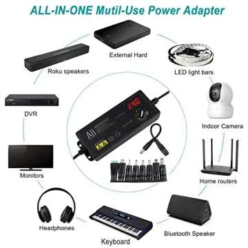 Universal 3V - 24V 1.5A 36W Adjustable DC Power Supply Adapter Speed Control Volt Display with Variable 8 Plugs and 1 Polarity Reverse Cable Cord