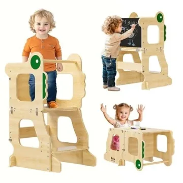 Ecotiny 3-in-1 Toddler Tower: Foldable, Adjustable & Chalkboard Included