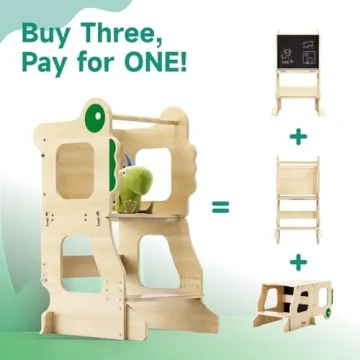 Ecotiny 3-in-1 Foldable Toddler Tower with Chalkboard