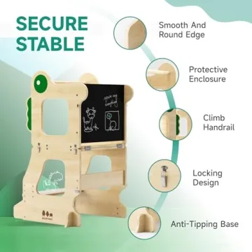 Ecotiny 3-in-1 Foldable Toddler Tower with Chalkboard