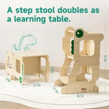 Ecotiny 3-in-1 Foldable Toddler Tower with Chalkboard