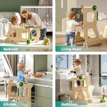 Ecotiny 3-in-1 Foldable Toddler Tower with Chalkboard