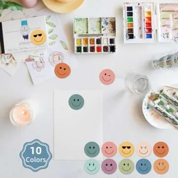 ANSTROUT 6000 Pieces Boho Happy Smile Face Stickers for School Reward Behavior Chart,3/8 Inch in Diameter Round Bohemian Style Reward Labels 10 Styles Happy Face Stickers for Teachers (50 Sheets)
