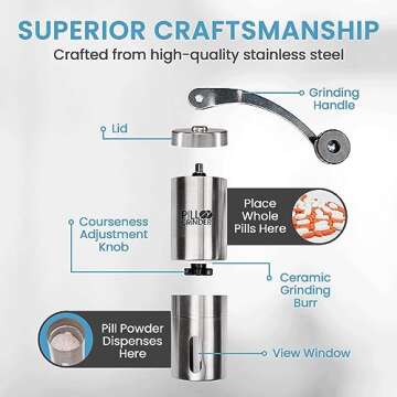 B&C Home Goods Pill Crusher - Stainless Steel Pill Grinder - Large Capacity Pill Crusher - Grind Pil...