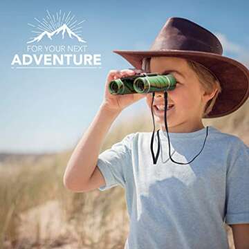 ATHENA FUTURES Aluminum Grade Binoculars for Kids, Girls & Boys, Easter Basket Stuffers, Toddler Binoculars for Camping & Bird Watching, Easter Gifts, Boys Outdoor Toys with Book, Compass & Whistle