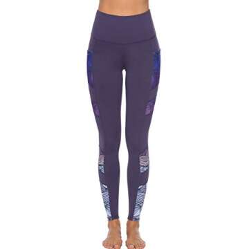 PERSIT Yoga Pants for Women with Pockets High Waisted Print Workout Leggings Athletic Gym Soft Yoga Leggings - Purple - S