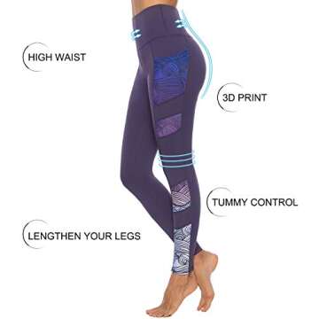 PERSIT Yoga Pants for Women with Pockets High Waisted Print Workout Leggings Athletic Gym Soft Yoga Leggings - Purple - S
