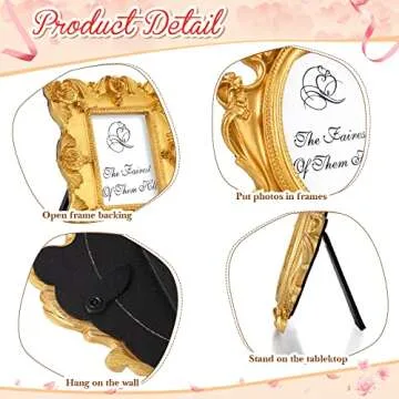 Maitys 15 Pcs Mini Picture Vintage Frames Tiny Antique Photo Baroque Ornate Resin Oval Frame Table Top Display Home Wedding Decor (Gold)
