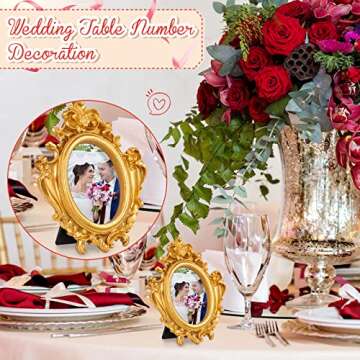 Maitys 15 Pcs Mini Picture Vintage Frames Tiny Antique Photo Baroque Ornate Resin Oval Frame Table Top Display Home Wedding Decor (Gold)