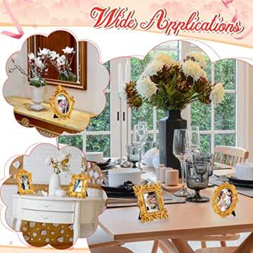 Maitys 15 Pcs Mini Picture Vintage Frames Tiny Antique Photo Baroque Ornate Resin Oval Frame Table Top Display Home Wedding Decor (Gold)