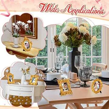 Maitys 15 Pcs Mini Picture Vintage Frames Tiny Antique Photo Baroque Ornate Resin Oval Frame Table Top Display Home Wedding Decor (Gold)