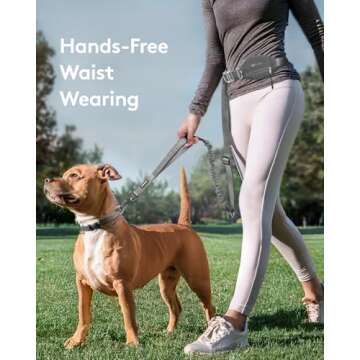 MIDOG Hands Free Dog Leash - Adjustable Length Waist Leash for Dog Walking,Multifunctional Runing Leash with Ziiper Pouch for Large Dogs,Grey,4FT-7FT