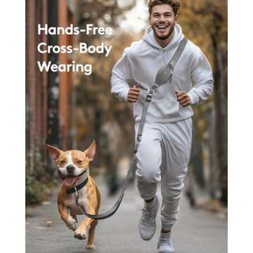 MIDOG Hands Free Dog Leash - Adjustable Length Waist Leash for Dog Walking,Multifunctional Runing Leash with Ziiper Pouch for Large Dogs,Grey,4FT-7FT