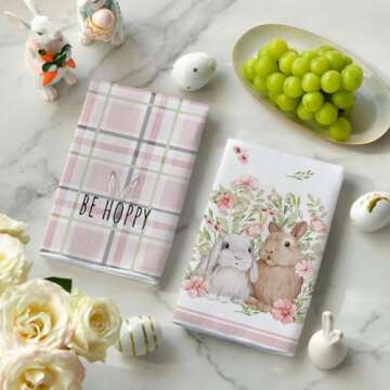 Artoid Mode Pink Bunny Rabbit Kitchen Towels Set of 4