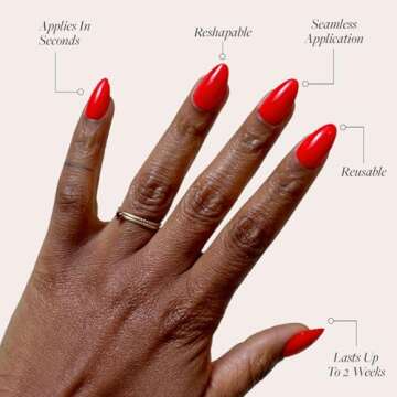 Glamnetic Press On Nails - Fiery Red | Opaque Bright Red Short Almond Fake Nails, Reusable | 15 Sizes - 30 Nail Kit