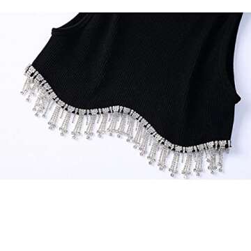 SAFRISIOR Rhinestone Trim Sleeveless Crop Top for Women