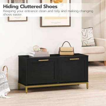 Stylish HOOBRO Shoe Bench with Concealed Flip Drawers