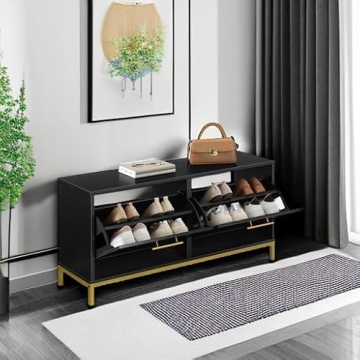 Stylish HOOBRO Shoe Bench with Concealed Flip Drawers