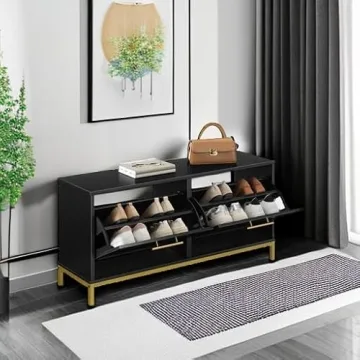 Stylish HOOBRO Shoe Bench with Concealed Flip Drawers
