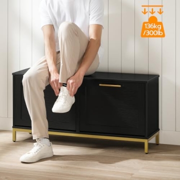 Stylish HOOBRO Shoe Bench with Concealed Flip Drawers