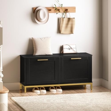 Stylish HOOBRO Shoe Bench with Concealed Flip Drawers