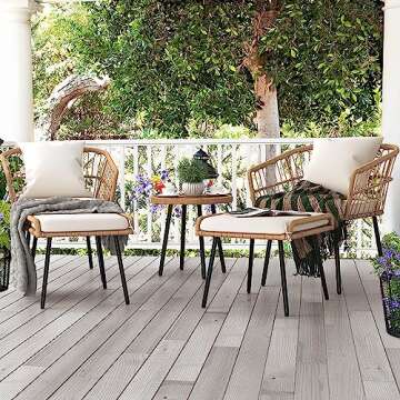 YITAHOME 5-Piece Outdoor Wicker Furniture Set, All-Weather Patio Bistro Set with Footrest, Small Pat...