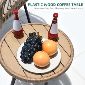 YITAHOME 5-Piece Outdoor Wicker Furniture Set, All-Weather Patio Bistro Set with Footrest, Small Patio Conversation Set for Balcony Outside, Outdoor Chairs with Ottomans and Coffee Table