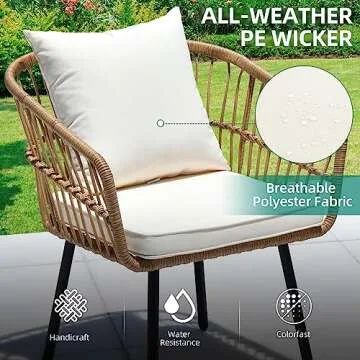 YITAHOME 5-Piece Outdoor Wicker Furniture Set, All-Weather Patio Bistro Set with Footrest, Small Patio Conversation Set for Balcony Outside, Outdoor Chairs with Ottomans and Coffee Table