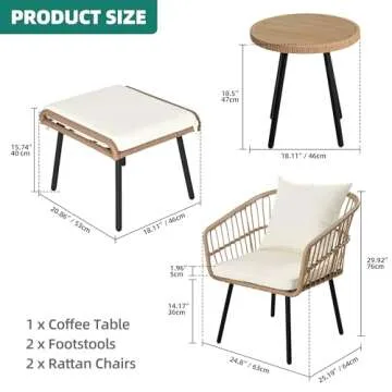 YITAHOME 5-Piece Outdoor Wicker Furniture Set, All-Weather Patio Bistro Set with Footrest, Small Patio Conversation Set for Balcony Outside, Outdoor Chairs with Ottomans and Coffee Table