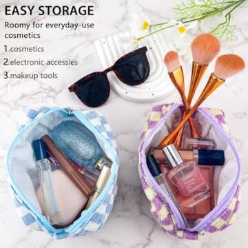 ZLFSRQ Checkered Makeup Bag Set for Women Travel