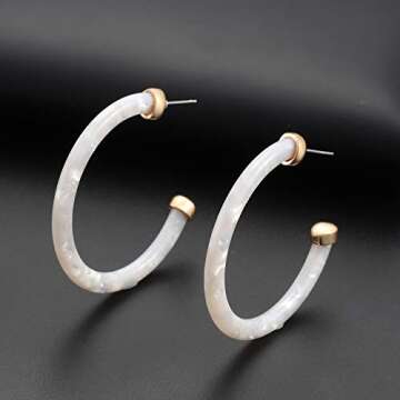 Hoop Earrings For Women Statement Acrylic Open Hoop Earrings Bohemia Tortoise Shell Stud Dangle Earrings Fashion Jewelry (White)