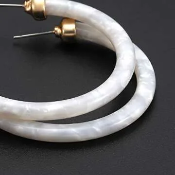 Hoop Earrings For Women Statement Acrylic Open Hoop Earrings Bohemia Tortoise Shell Stud Dangle Earrings Fashion Jewelry (White)