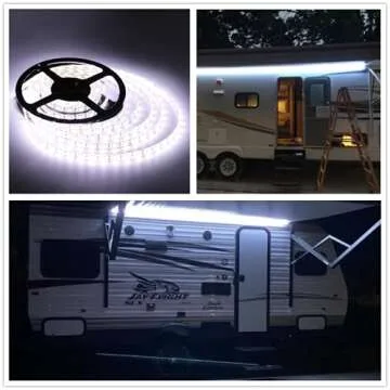 Lrimauix RV Awning Lights, 12V 16.4FT White Camping Awning Lights, Motorhome Travel Trailer Food Trucks Van Waterproof Canopy Led Strip Lighting, RV Exterior Underglow Light
