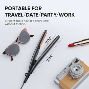 VANESSA PRO Mini Flat Iron Hair Straightener, Small Flat Irons for Short Hair, Travel Curling Iron D...