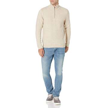 Amazon Essentials Men's Long-Sleeve Soft Touch Quarter-Zip Sweater, Off-White, Medium