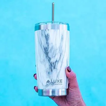 Luxe Hydration 6 Piece Reusable Stainless Steel Metal Drinking Straw Set for 20oz Tumblers and Highball Glasses – 3 Bent + 2 Straight + 1 Cleaning Brush