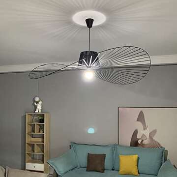 BK Fudid Vertigo Pendant Light Vintage Chandelier，Glass Fiber + Polyurethane Fiber Cloth Shadow Hat Lamp（High Adjustable），for Living Room Bedroom Dining Hall Corridor Bar，E27，max 40W Black 140CM