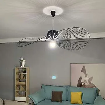 BK Fudid Vertigo Pendant Light Vintage Chandelier，Glass Fiber + Polyurethane Fiber Cloth Shadow Hat Lamp（High Adjustable），for Living Room Bedroom Dining Hall Corridor Bar，E27，max 40W Black 140CM