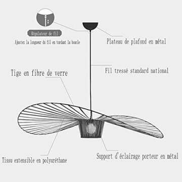BK Fudid Vertigo Pendant Light Vintage Chandelier，Glass Fiber + Polyurethane Fiber Cloth Shadow Hat Lamp（High Adjustable），for Living Room Bedroom Dining Hall Corridor Bar，E27，max 40W Black 140CM