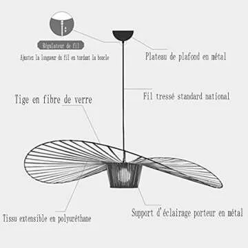 BK Fudid Vertigo Pendant Light Vintage Chandelier，Glass Fiber + Polyurethane Fiber Cloth Shadow Hat Lamp（High Adjustable），for Living Room Bedroom Dining Hall Corridor Bar，E27，max 40W Black 140CM