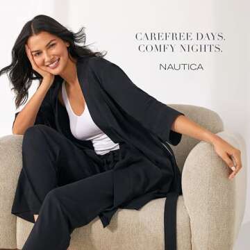 Nautica Womens Soft Robe - 3/4 Sleeve Lightweight Robe - Cotton Knit Jersey Sleepwear and Loungewear, Heather Grey, Medium