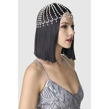 BABEYOND 1920s Crystal Cap Headpiece Rhinestone Head Chain Roaring 20s Great Gatsby Hair Accessories for Art Deco Party (Silver Pearl)