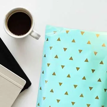 Pack It Chic - 10X13 (100 Pack) Mint Gold Triangles Poly Mailer Envelope Plastic Custom Mailing & Shipping Bags - Self Seal