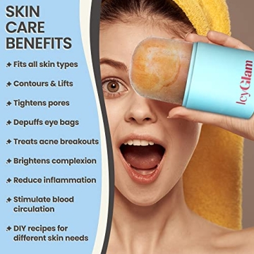 IcyGlam Ice Face Roller, Ice Roller For Face & Eye Puffiness Relief, Contour and Enhance Skin Care & Glow, Ice Facial Roller Mold Cube, Reusable & Leakproof (Frosty Blue)